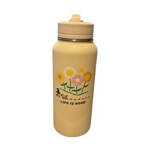 Life is Good Cream 32 oz Water Bottle with Floral Design (NWT)